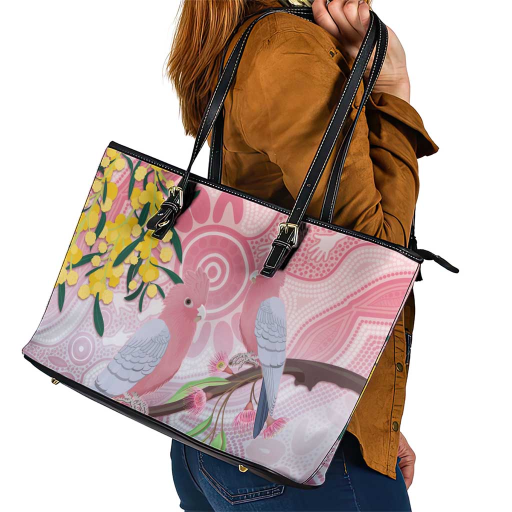 Australia Galah Leather Tote Bag Gumblossoms Golden Wattle Aboriginal Art
