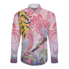 Australia Galah Long Sleeve Button Shirt Gumblossoms Golden Wattle Aboriginal Art