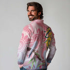 Australia Galah Long Sleeve Polo Shirt Gumblossoms Golden Wattle Aboriginal Art