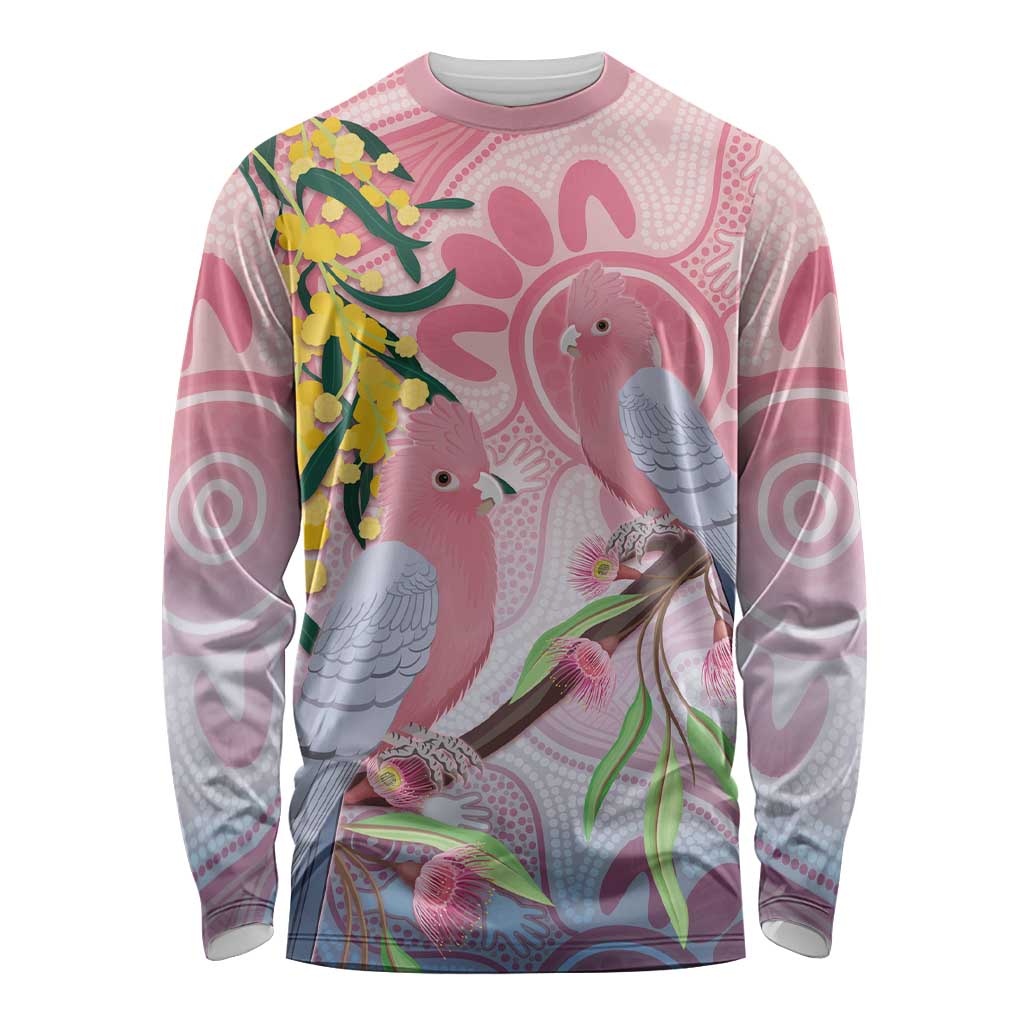 Australia Galah Long Sleeve Shirt Gumblossoms Golden Wattle Aboriginal Art