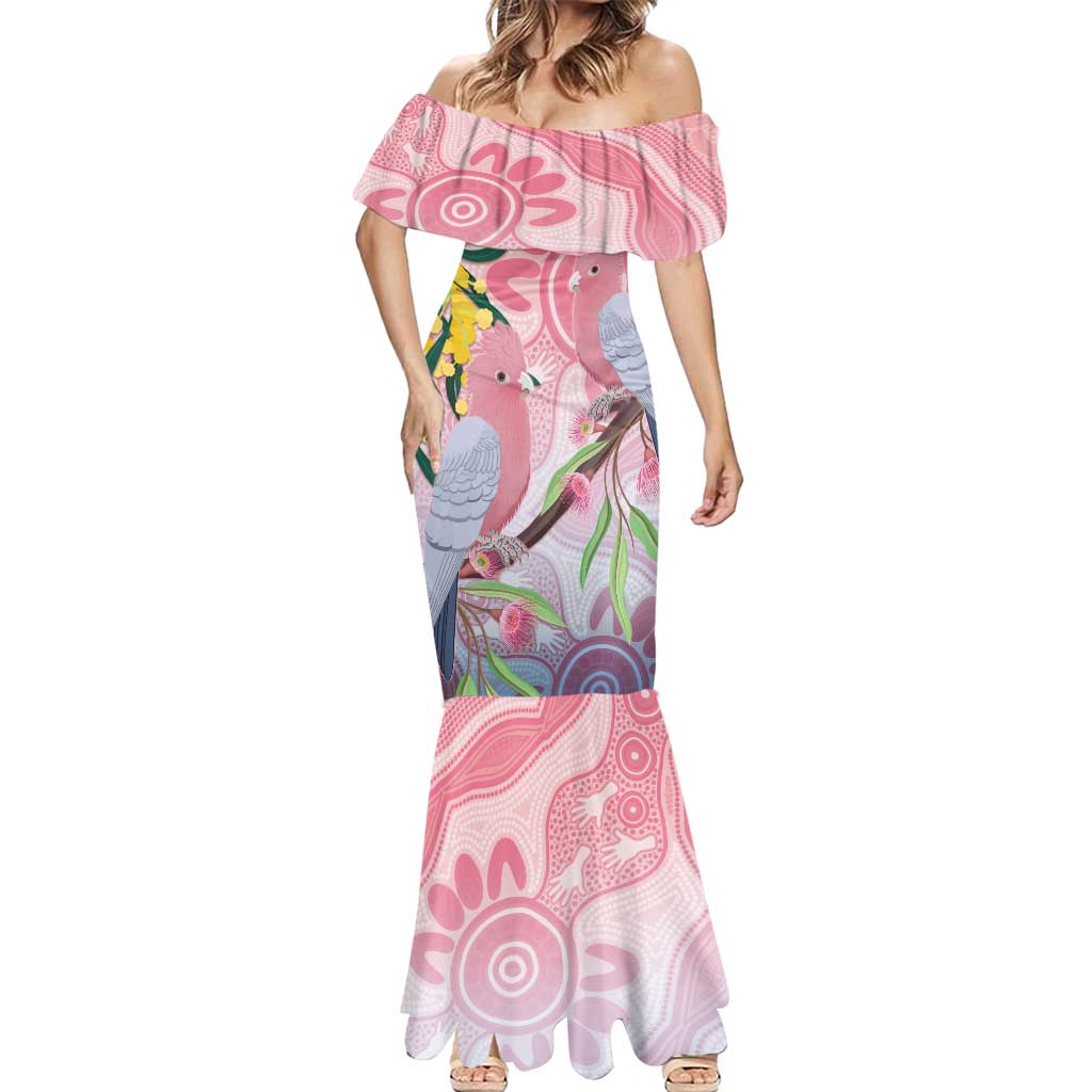 Australia Galah Mermaid Dress Gumblossoms Golden Wattle Aboriginal Art