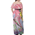 Australia Galah Off Shoulder Maxi Dress Gumblossoms Golden Wattle Aboriginal Art
