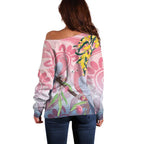Australia Galah Off Shoulder Sweater Gumblossoms Golden Wattle Aboriginal Art