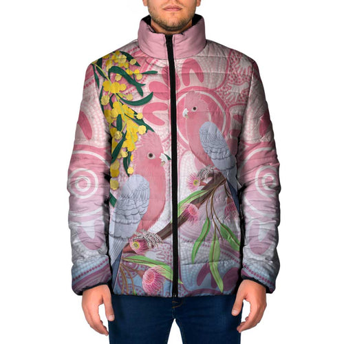 Australia Galah Padded Jacket Gumblossoms Golden Wattle Aboriginal Art - Aussie Hoodie