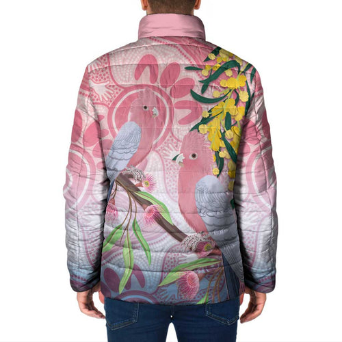 Australia Galah Padded Jacket Gumblossoms Golden Wattle Aboriginal Art - Aussie Hoodie
