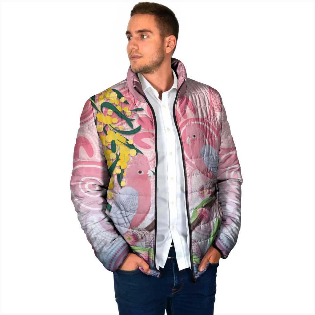 Australia Galah Padded Jacket Gumblossoms Golden Wattle Aboriginal Art - Aussie Hoodie