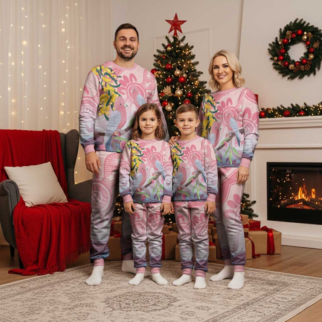 Australia Galah Christmas Pajama Set Gumblossoms Golden Wattle Aboriginal Art - Aussie Hoodie