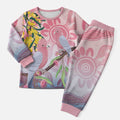 Australia Galah Christmas Pajama Set Gumblossoms Golden Wattle Aboriginal Art - Aussie Hoodie