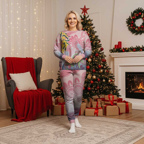 Australia Galah Christmas Pajama Set Gumblossoms Golden Wattle Aboriginal Art - Aussie Hoodie