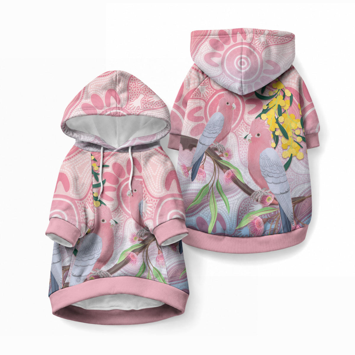 Australia Galah Pet Hoodie Gumblossoms Golden Wattle Aboriginal Art