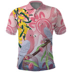 Australia Galah Polo Shirt Gumblossoms Golden Wattle Aboriginal Art