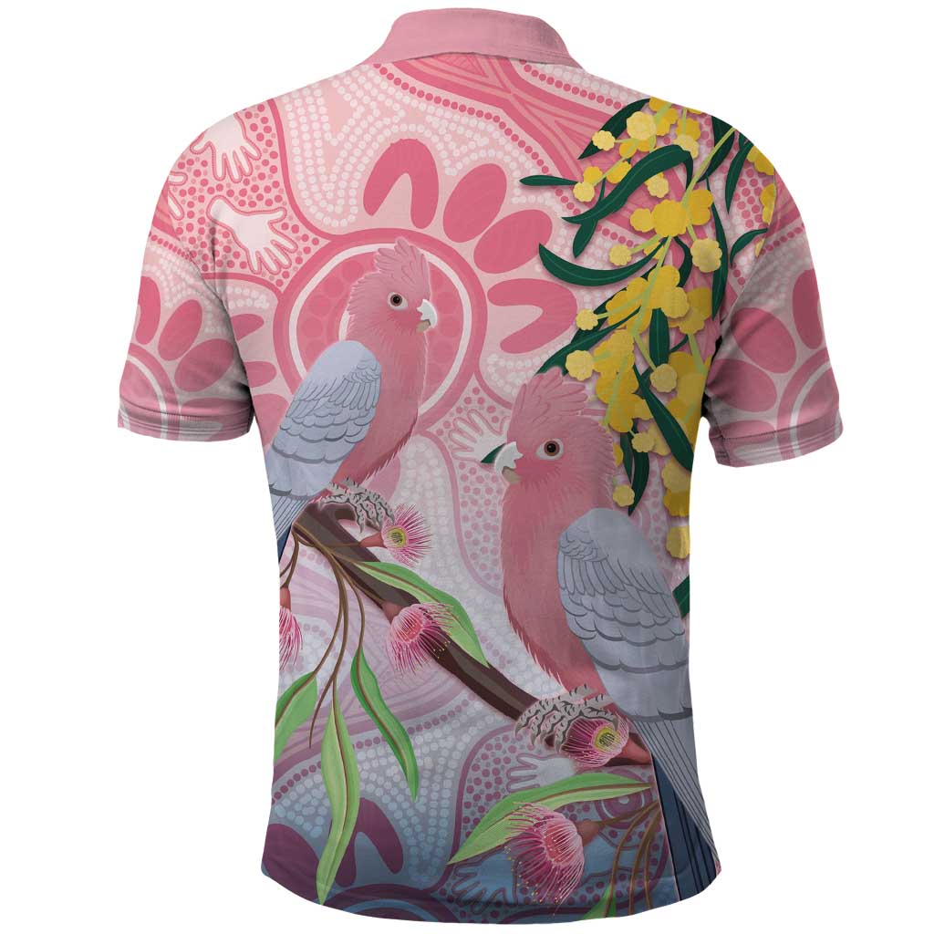 Australia Galah Polo Shirt Gumblossoms Golden Wattle Aboriginal Art