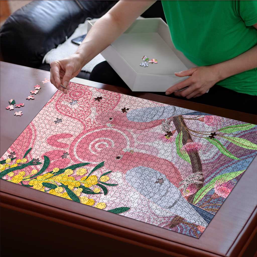 Australia Galah Puzzle Gumblossoms Golden Wattle Aboriginal Art - Aussie Hoodie