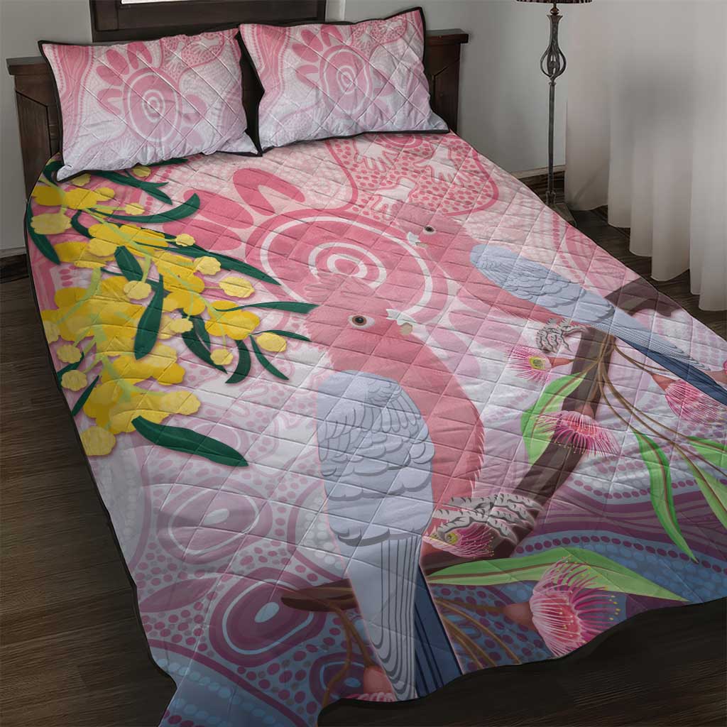 Australia Galah Quilt Bed Set Gumblossoms Golden Wattle Aboriginal Art