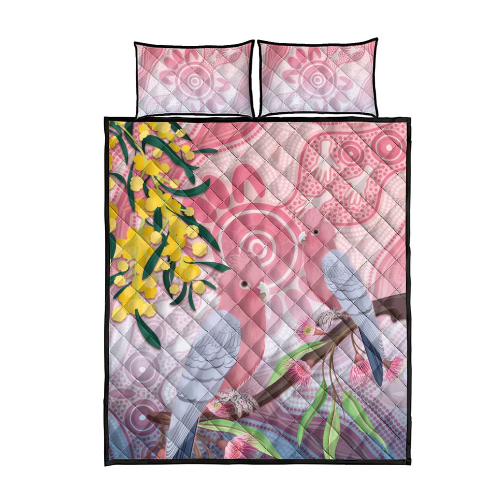 Australia Galah Quilt Bed Set Gumblossoms Golden Wattle Aboriginal Art