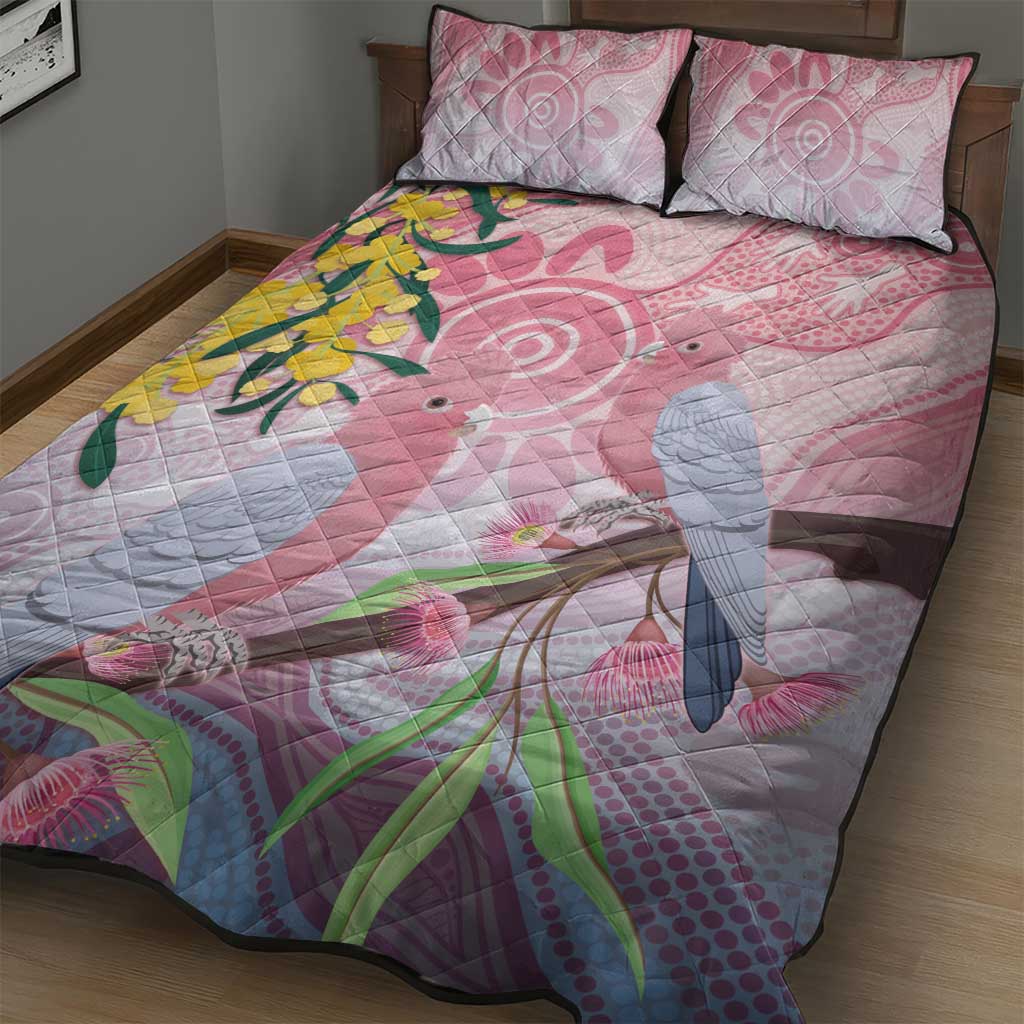 Australia Galah Quilt Bed Set Gumblossoms Golden Wattle Aboriginal Art