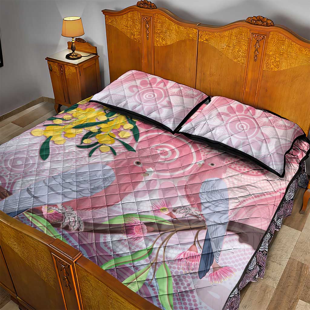 Australia Galah Quilt Bed Set Gumblossoms Golden Wattle Aboriginal Art
