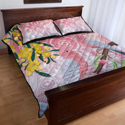 Australia Galah Quilt Bed Set Gumblossoms Golden Wattle Aboriginal Art