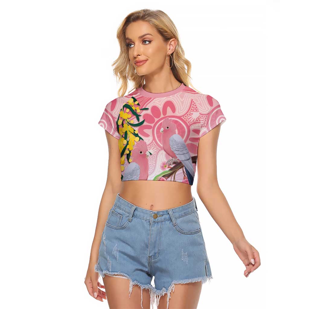 Australia Galah Raglan Cropped T Shirt Gumblossoms Golden Wattle Aboriginal Art