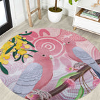 Australia Galah Round Carpet Gumblossoms Golden Wattle Aboriginal Art
