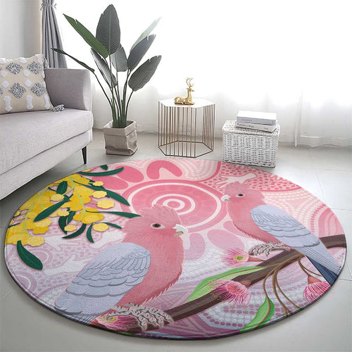 Australia Galah Round Carpet Gumblossoms Golden Wattle Aboriginal Art