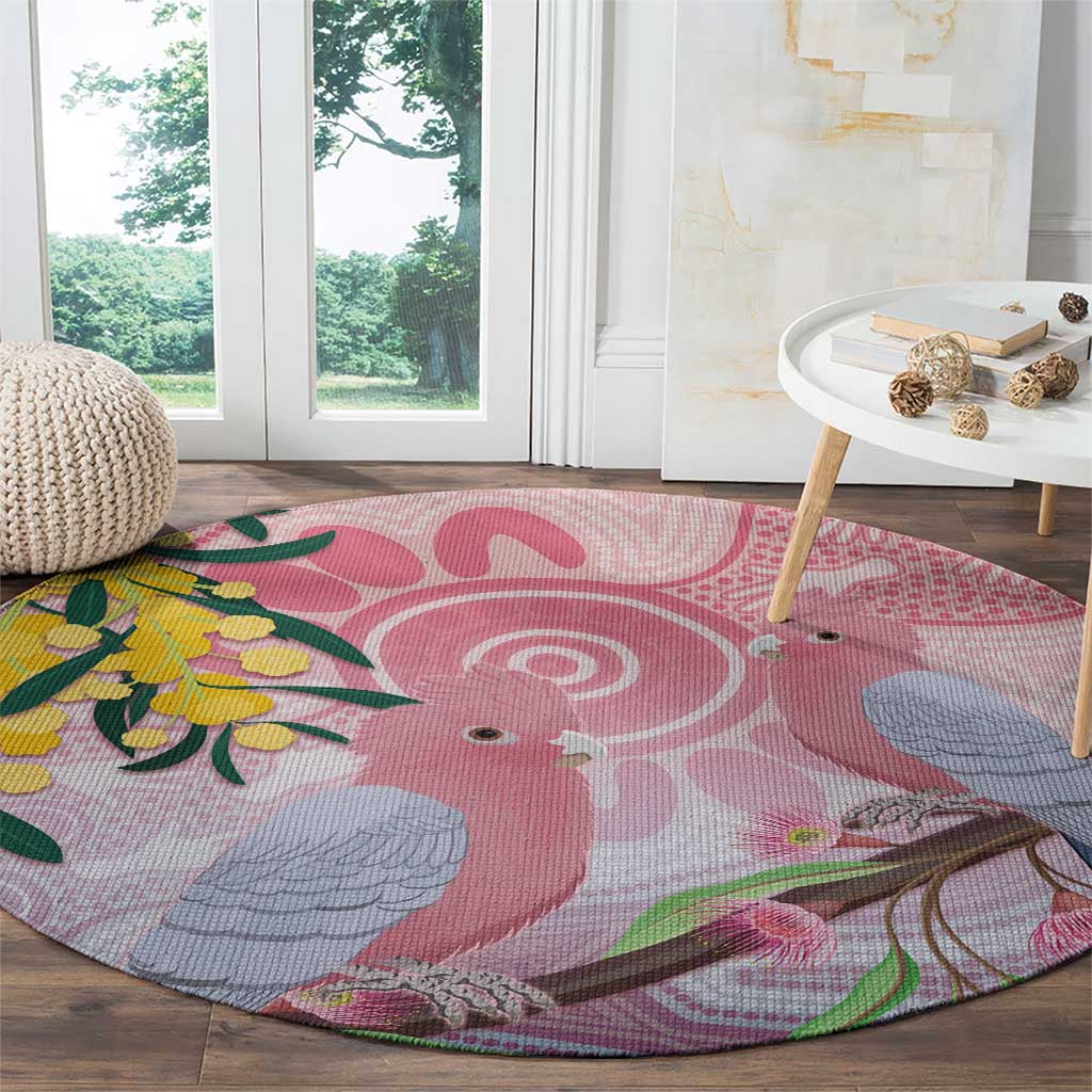 Australia Galah Round Carpet Gumblossoms Golden Wattle Aboriginal Art