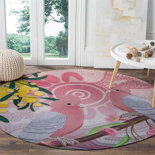Australia Galah Round Carpet Gumblossoms Golden Wattle Aboriginal Art