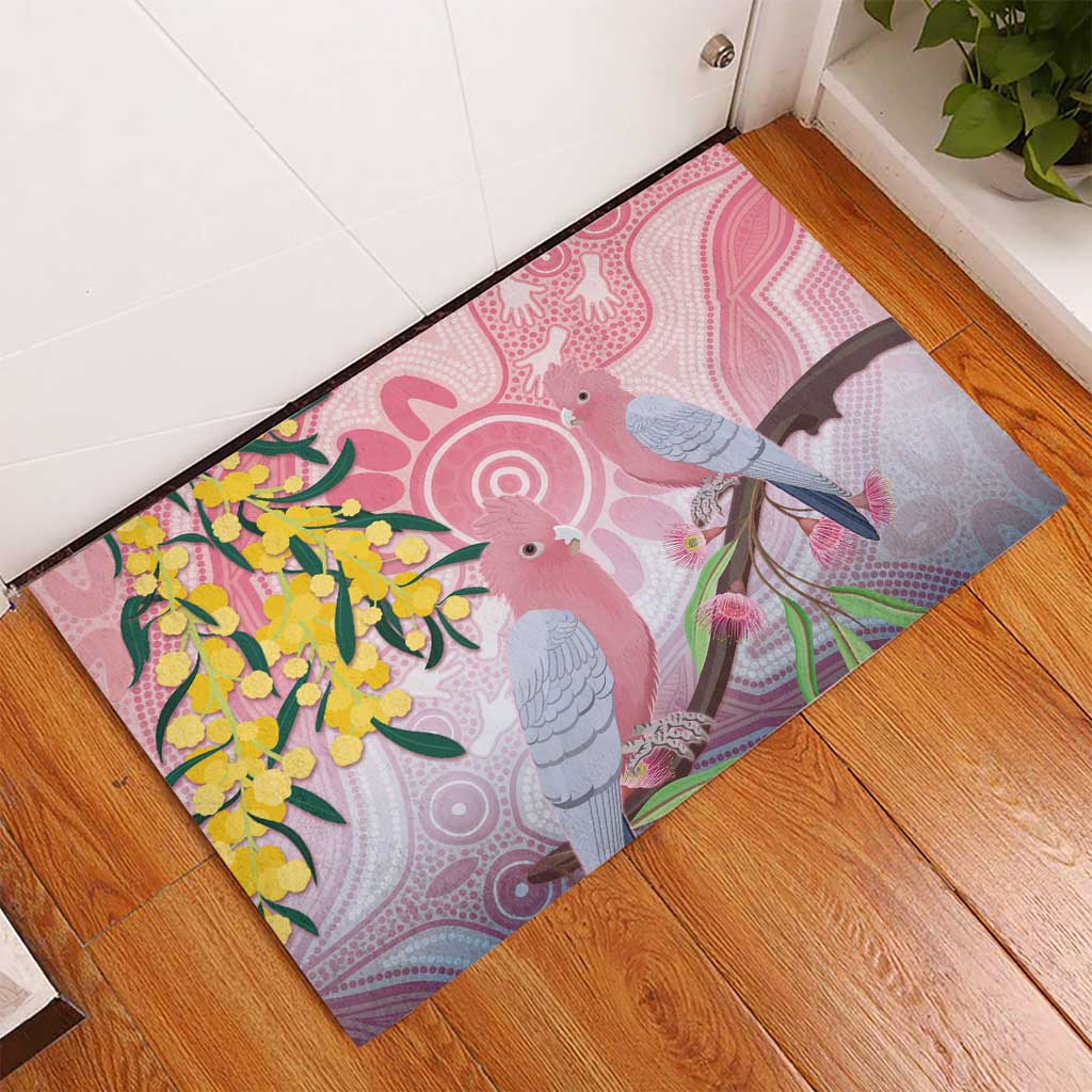 Australia Galah Rubber Doormat Gumblossoms Golden Wattle Aboriginal Art