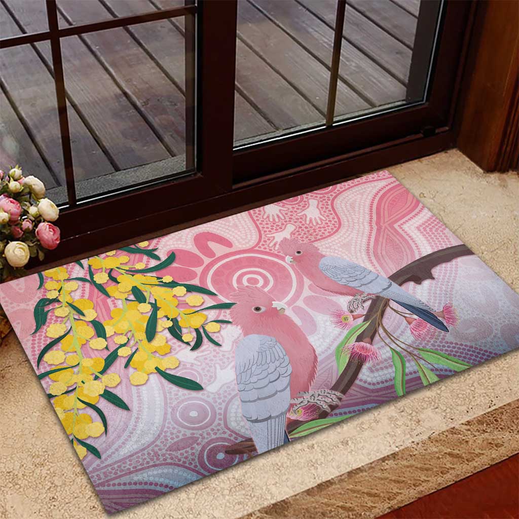 Australia Galah Rubber Doormat Gumblossoms Golden Wattle Aboriginal Art