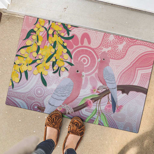 Australia Galah Rubber Doormat Gumblossoms Golden Wattle Aboriginal Art