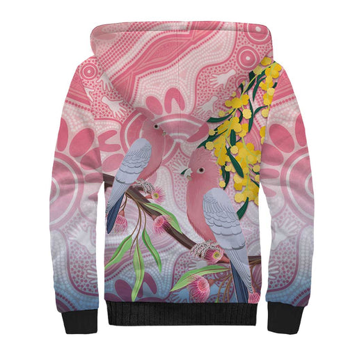 Australia Galah Sherpa Hoodie Gumblossoms Golden Wattle Aboriginal Art
