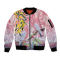 Australia Galah Sleeve Zip Bomber Jacket Gumblossoms Golden Wattle Aboriginal Art