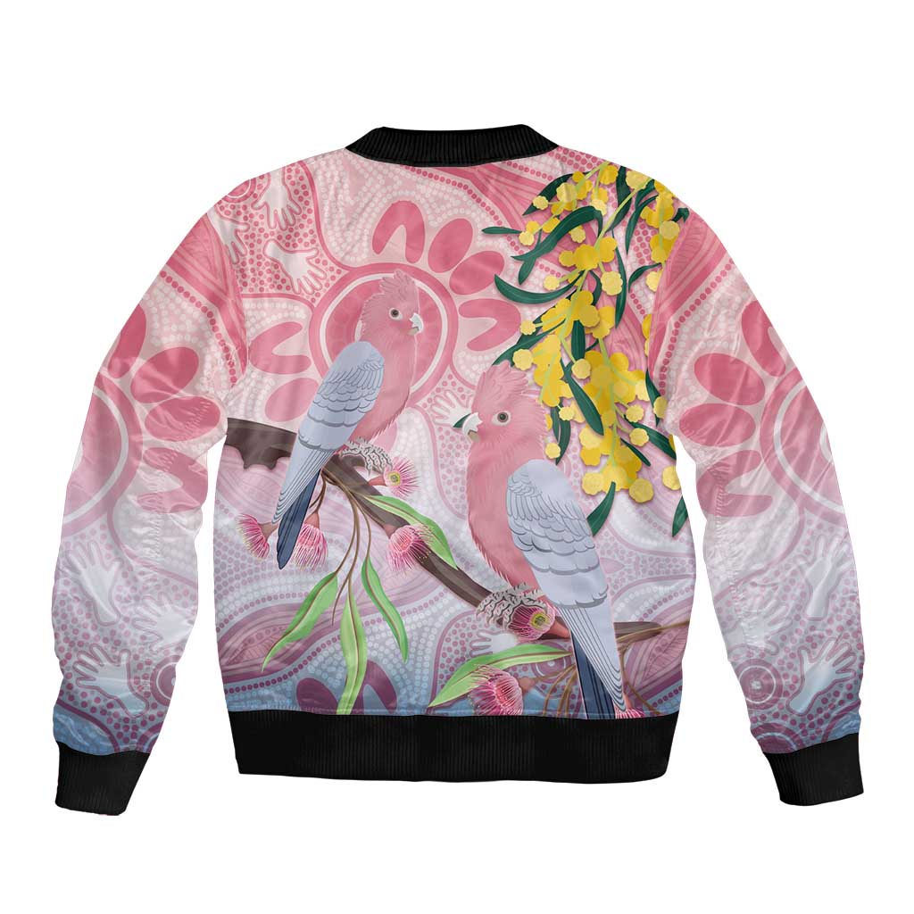 Australia Galah Sleeve Zip Bomber Jacket Gumblossoms Golden Wattle Aboriginal Art