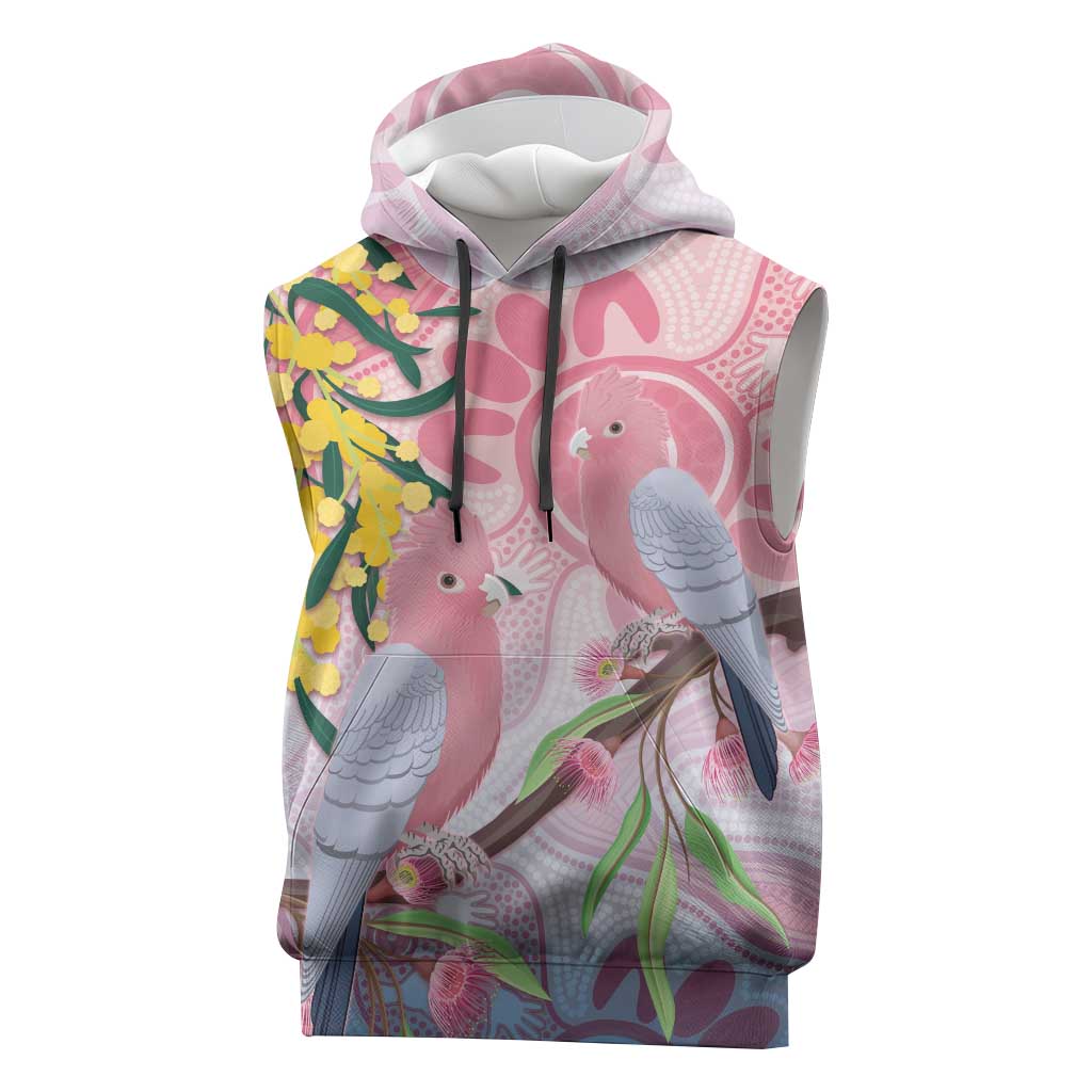 Australia Galah Sleeveless Hoodie Gumblossoms Golden Wattle Aboriginal Art - Aussie Hoodie