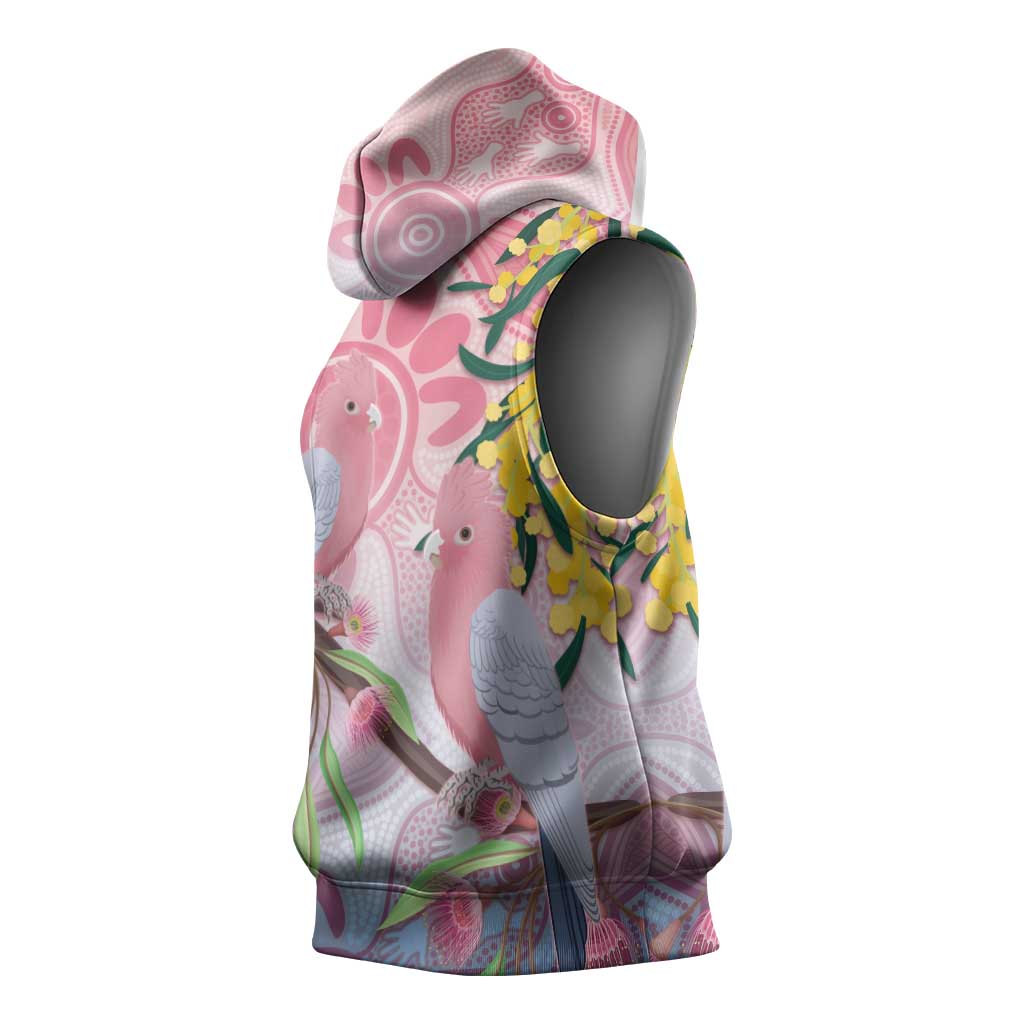 Australia Galah Sleeveless Hoodie Gumblossoms Golden Wattle Aboriginal Art - Aussie Hoodie