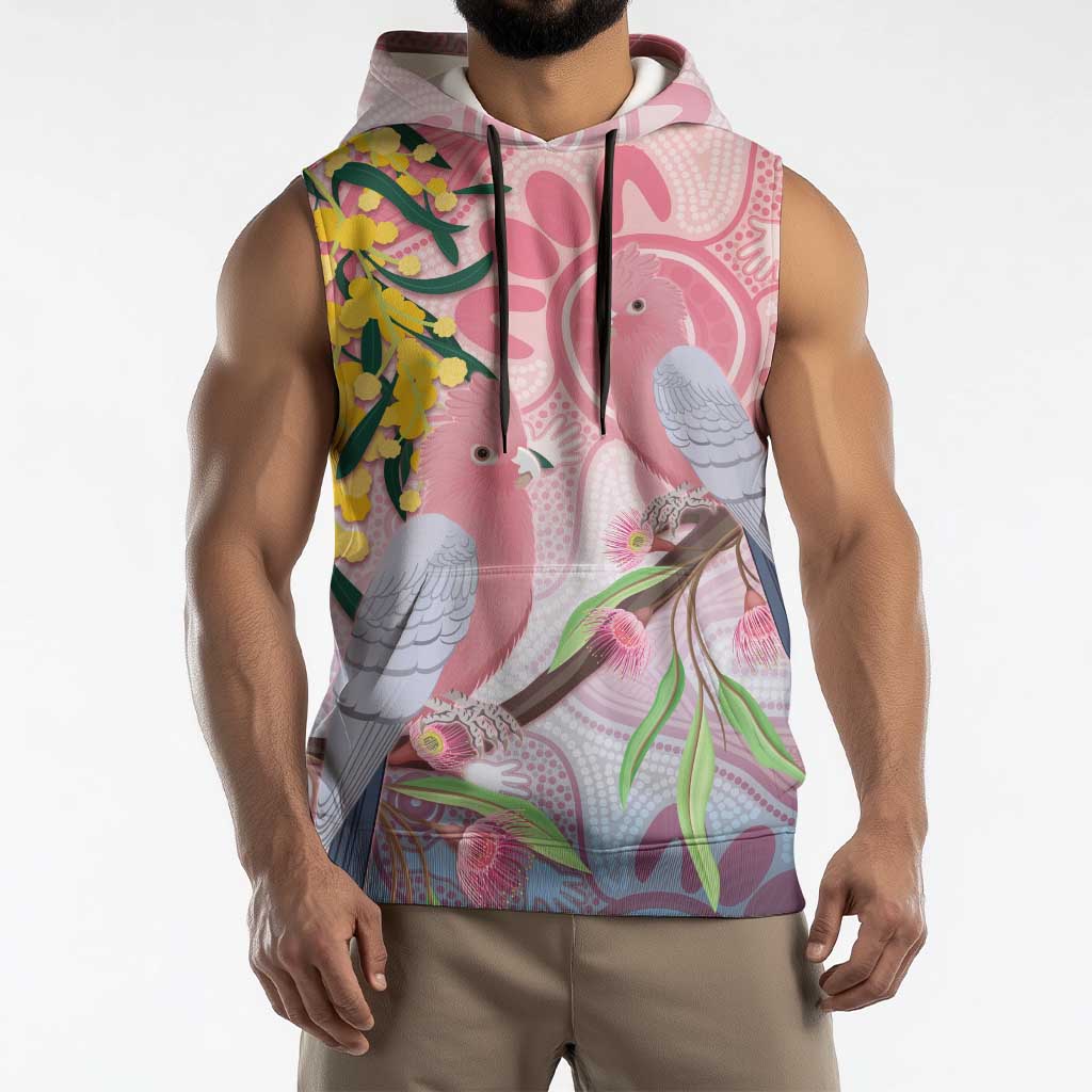 Australia Galah Sleeveless Hoodie Gumblossoms Golden Wattle Aboriginal Art - Aussie Hoodie