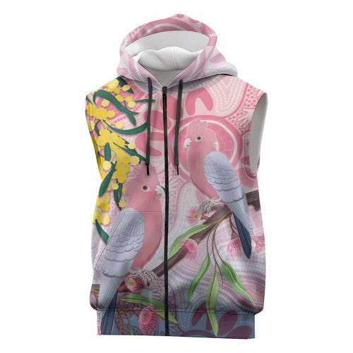 Australia Galah Sleeveless Zip Hoodie Gumblossoms Golden Wattle Aboriginal Art LT14