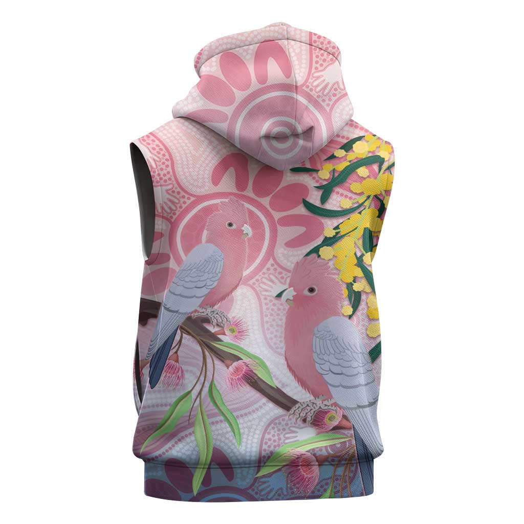 Australia Galah Sleeveless Zip Hoodie Gumblossoms Golden Wattle Aboriginal Art LT14