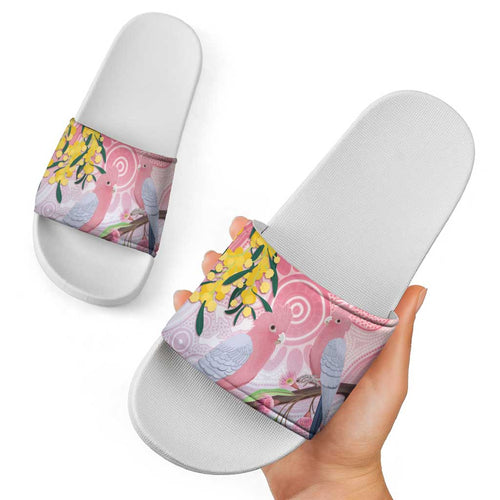 Australia Galah Slide Sandals Gumblossoms Golden Wattle Aboriginal Art - Aussie Hoodie