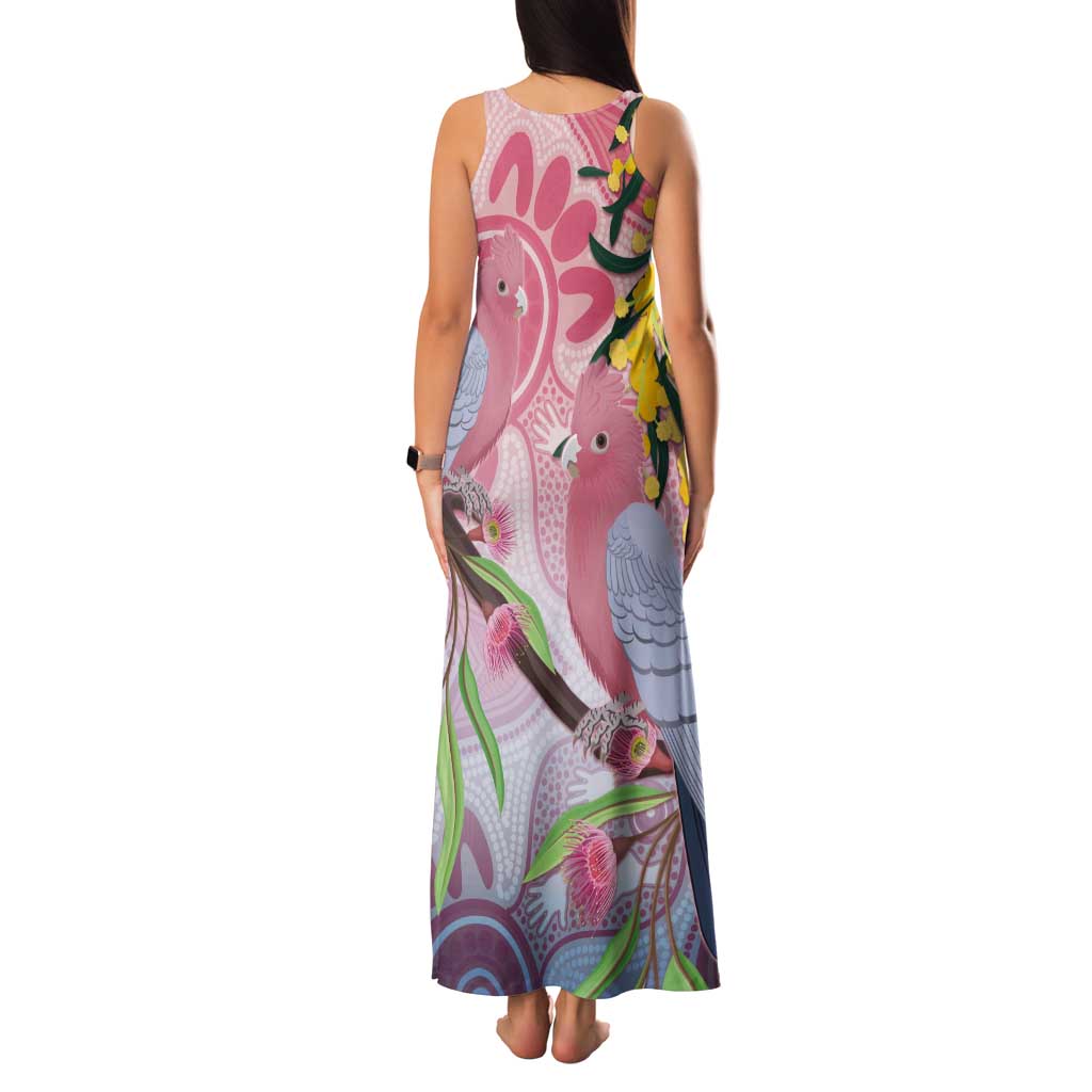 Australia Galah Tank Maxi Dress Gumblossoms Golden Wattle Aboriginal Art