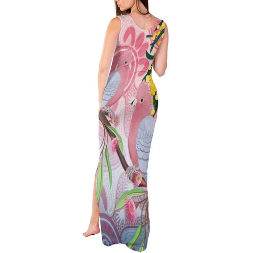 Australia Galah Tank Maxi Dress Gumblossoms Golden Wattle Aboriginal Art