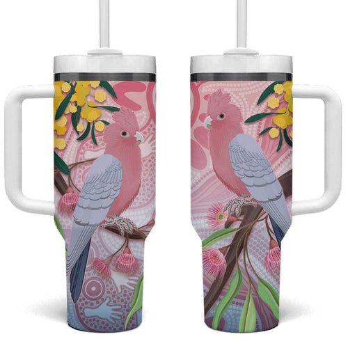 Australia Galah Tumbler With Handle Gumblossoms Golden Wattle Aboriginal Art