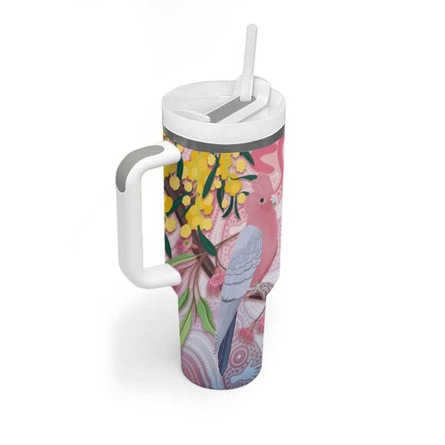 Australia Galah Tumbler With Handle Gumblossoms Golden Wattle Aboriginal Art