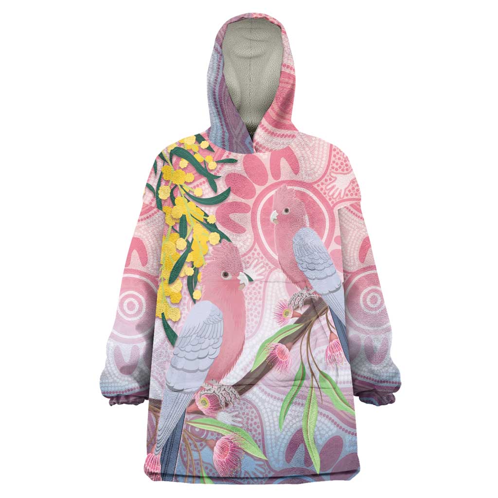 Australia Galah Wearable Blanket Hoodie Gumblossoms Golden Wattle Aboriginal Art
