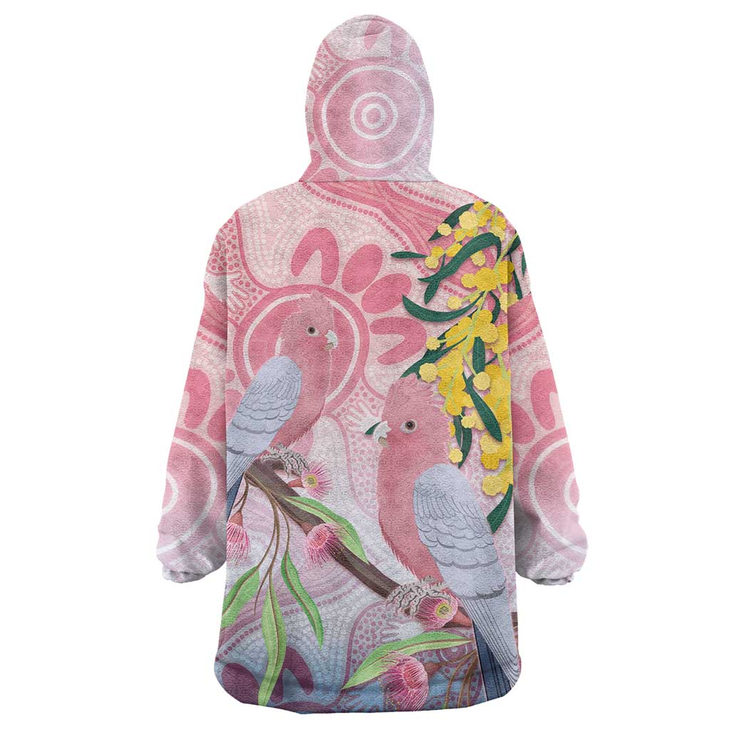 Australia Galah Wearable Blanket Hoodie Gumblossoms Golden Wattle Aboriginal Art