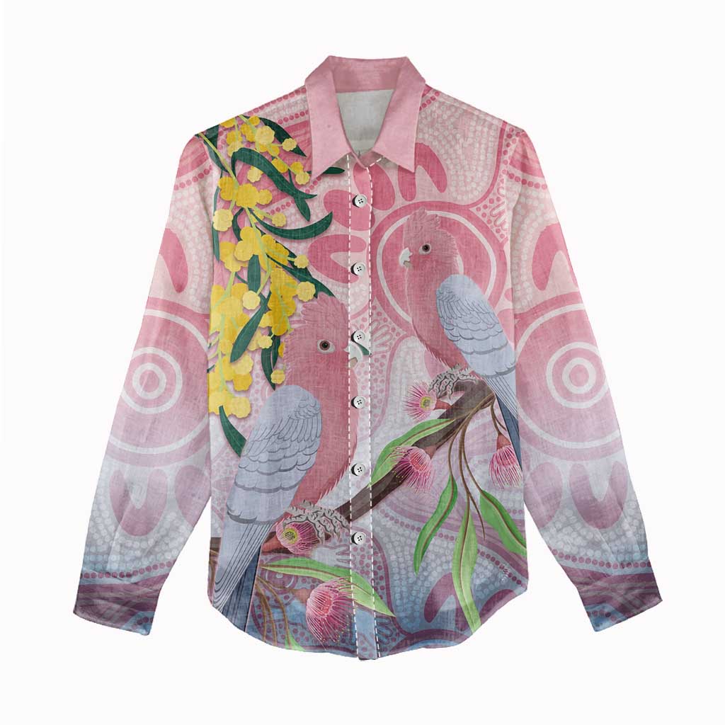 Australia Galah Women Casual Shirt Gumblossoms Golden Wattle Aboriginal Art