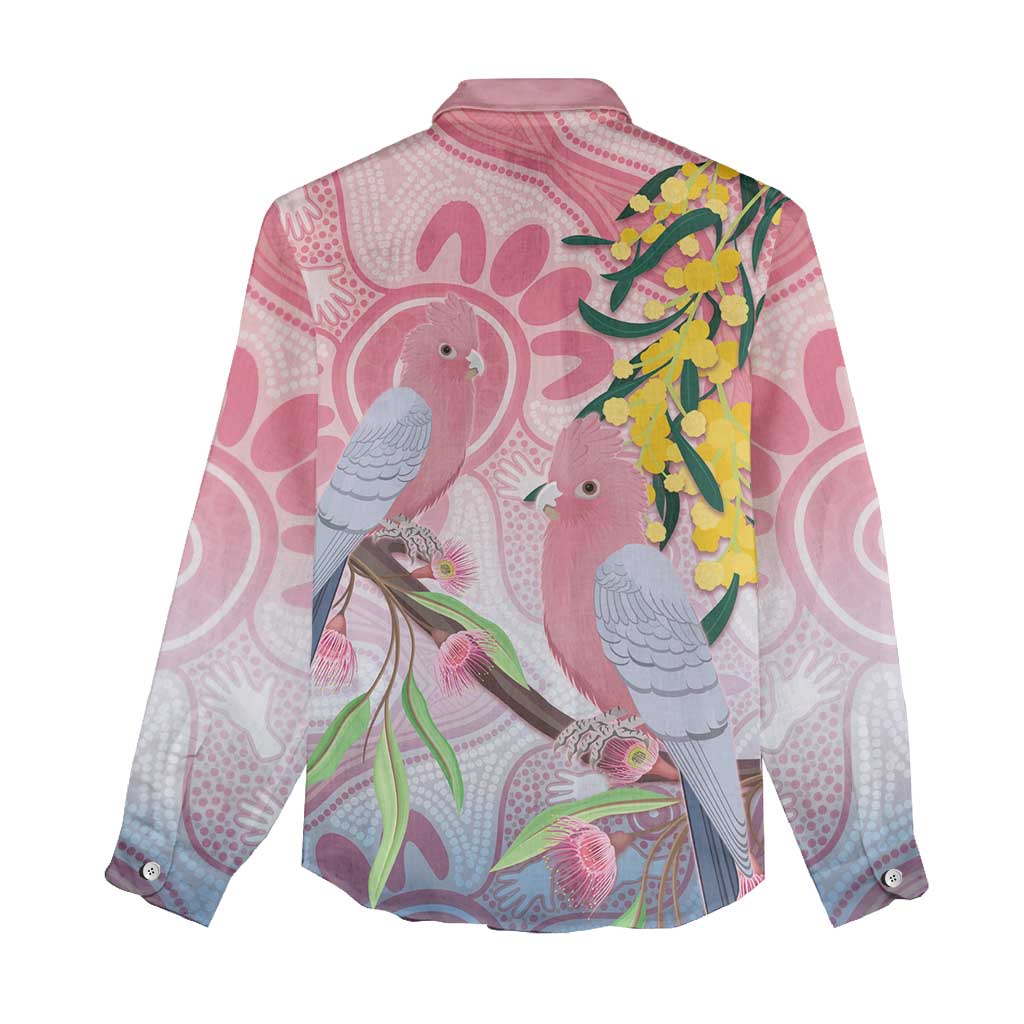 Australia Galah Women Casual Shirt Gumblossoms Golden Wattle Aboriginal Art