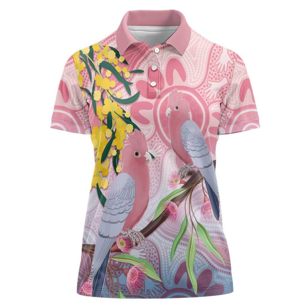 Australia Galah Women Polo Shirt Gumblossoms Golden Wattle Aboriginal Art