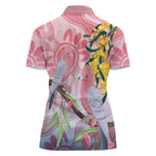Australia Galah Women Polo Shirt Gumblossoms Golden Wattle Aboriginal Art