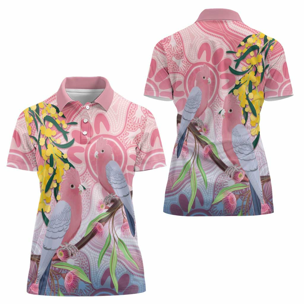 Australia Galah Women Polo Shirt Gumblossoms Golden Wattle Aboriginal Art